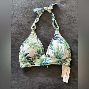 Tommy Bahama Halter Bikini Top, Reversible, Tropical Palm Floral, Striped, Large